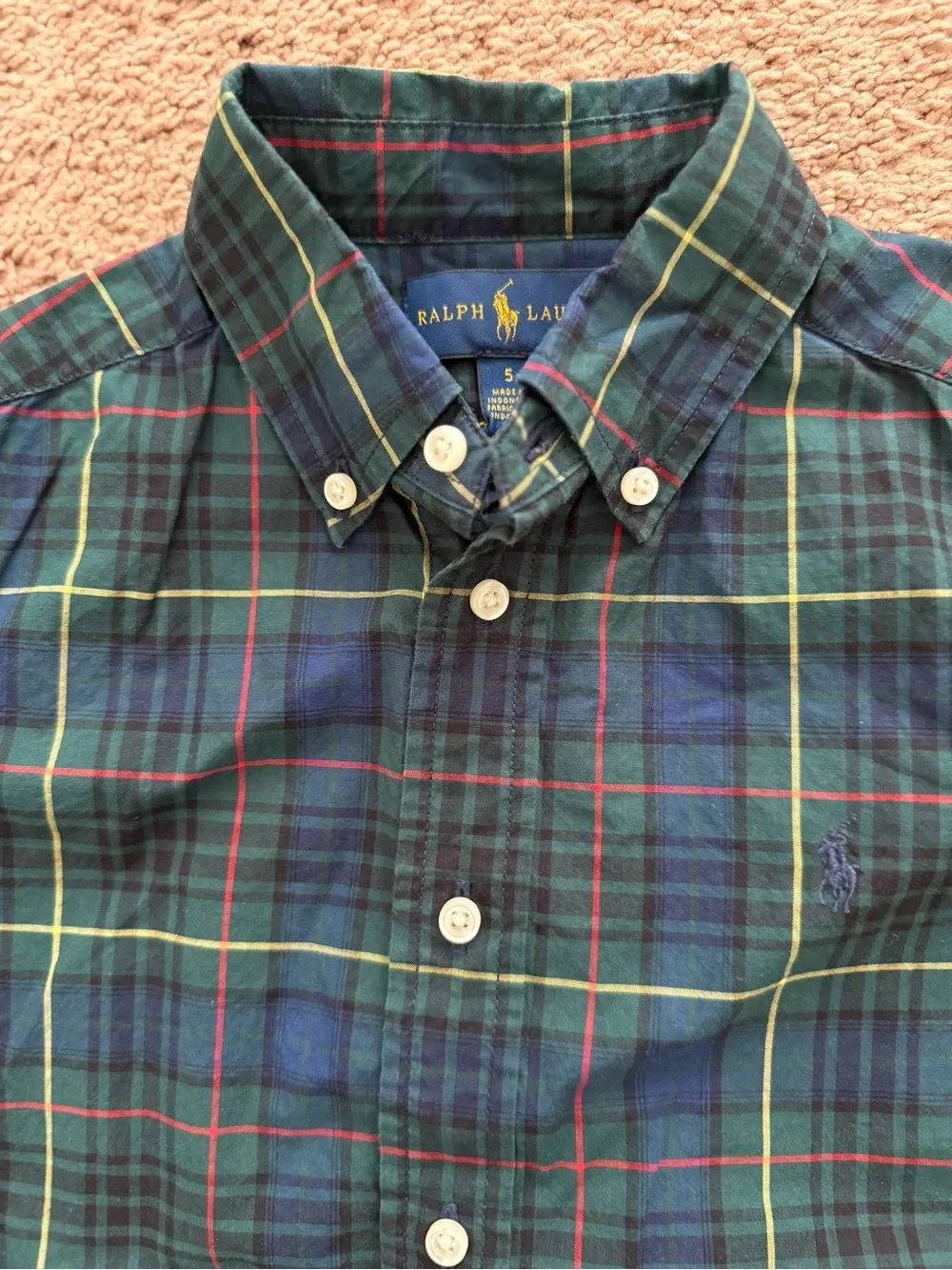 Boy’s Green Plaid Button-Down Shirt